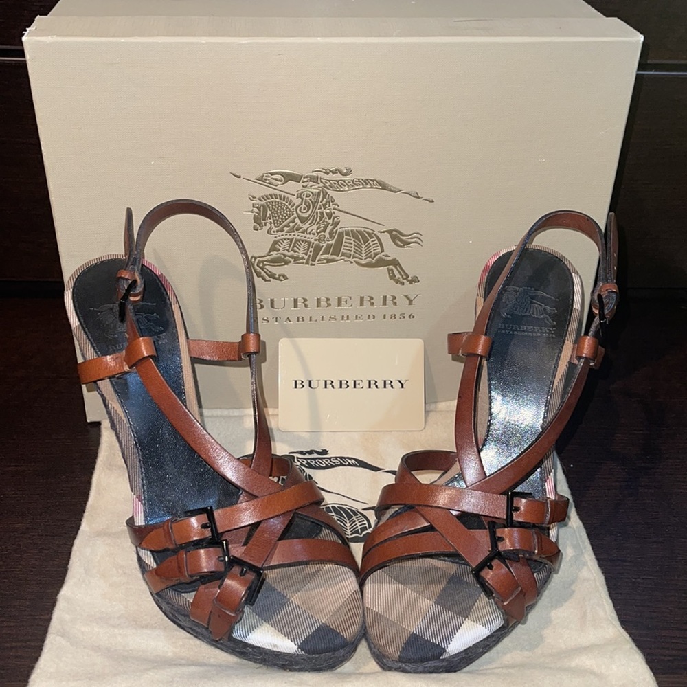 BURBERRY AUTHENTIC NOVA CHECK PLATFORM SANDAL WEDGE - Picture 7 of 9